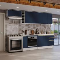 Armário De Cozinha Completa 3 Gavetas 100% Mdf 300cm Branco/azul Profundo Celeste Kappesberg Armário De Cozinha Completa 3 Gavetas 100% Mdf 300cm Branco/azul Profundo Celeste Kappesberg