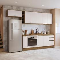 Armário de Cozinha Completa 3 Gavetas 100% MDF 300cm Nogueira/Branco Celeste Kappesberg