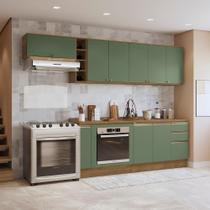 Armário De Cozinha Completa 3 Gavetas 100% Mdf 300cm Nogueira/verde Celeste Kappesberg Armário De Cozinha Completa 3 Gavetas 100% Mdf 300cm Nogueira/verde Celeste Kappesberg
