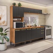 Armário de Cozinha Completa 3 Gavetas 230cm Canela/Preto Grid Elara Kappesberg