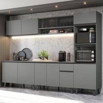 Armário De Cozinha Completa 300cm Cinza Nice 02 Cinza Armário De Cozinha Completa 300cm Cinza Nice 02 Cinza