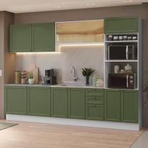 Armário de Cozinha Completa 310 cm Branco/Verde Vik Madesa 01 Armário de Cozinha Completa 310 cm Branco/Verde Vik Madesa 01
