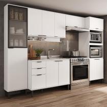 Armário de Cozinha Completa 320 cm Modulada 4 Peças com Balcão Miami City Carraro Branco Armário de Cozinha Completa 320 cm Modulada 4 Peças com Balcão Miami City Carraro Branco