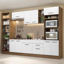 Armário de Cozinha Completa 330cm Rustic/Branco Agata Madesa 02 Armário de Cozinha Completa 330cm Rustic/Branco Agata Madesa 02