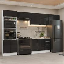 Armário de Cozinha Completa 350 cm Branco/Preto Lux Madesa 01 Armário de Cozinha Completa 350 cm Branco/Preto Lux Madesa 01