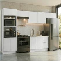 Armário de Cozinha Completa 350 x 60 cm Branco/Branco Veludo Lux Madesa 02 Armário de Cozinha Completa 350 x 60 cm Branco/Branco Veludo Lux Madesa 02