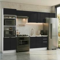 Armário de Cozinha Completa 350 x 60 cm Branco/Preto Lux Madesa 02
