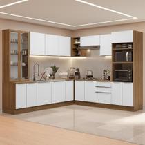 Armário de Cozinha Completa 566cm Rustic/Branco Veludo Lux Madesa 01 Armário de Cozinha Completa 566cm Rustic/Branco Veludo Lux Madesa 01