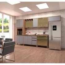 Armário de Cozinha Completa 6 Peças com Tampo e Vidro Reflecta Vanilla com Cinza Isa Luciane Móveis