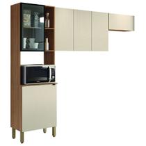 Armário de Cozinha Completa 6 Portas com Vidro e Nicho Para Micro Ondas Vert Plus Kit's Paraná