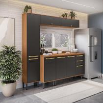 Armário de Cozinha Completa 7 Portas 200cm Canela/Preto Grid Elara Kappesberg