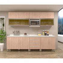 Armário de Cozinha Completa 8 Peças com Tampo Legno Crema com Cumaru Lis Luciane Móveis