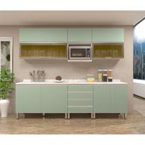 Armário de Cozinha Completa 8 Peças com Tampo Legno Crema com Verde Jade Lis Luciane Móveis Armário de Cozinha Completa 8 Peças com Tampo Legno Crema com Verde Jade Lis Luciane Móveis