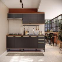 Armário de Cozinha Completa 8 Portas 230cm Canela/Preto Grid Elara Kappesberg