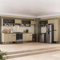 Armário de Cozinha Completa Atlanta Core com Vidro Carraro Amêndoa