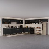 Armário de Cozinha Completa Atlanta Link com Vidro Carraro Preto Touch Armário de Cozinha Completa Atlanta Link com Vidro Carraro Preto Touch
