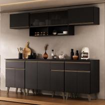 Armário de Cozinha Completa Atlanta Smart c Vidro Carraro Preto Touch
