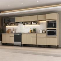Armário de Cozinha Completa Atlanta Solare com Vidro Carraro Amêndoa Armário de Cozinha Completa Atlanta Solare com Vidro Carraro Amêndoa