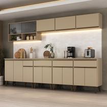 Armário de Cozinha Completa Atlanta Walk com Vidro Carraro Amêndoa
