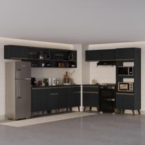 Armário de Cozinha Completa Atlanta Way 18 Portas 3 Gavetas Preto Touch Móveis Carraro