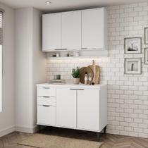Armário De Cozinha Completa C Balcão Miami Tiny Carraro Branco Armário De Cozinha Completa C Balcão Miami Tiny Carraro Branco