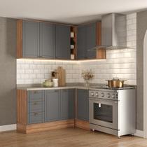 Armário de Cozinha Completa c Balcão Milla Bee Carraro Nogal Cinza Titânio Armário de Cozinha Completa c Balcão Milla Bee Carraro Nogal Cinza Titânio