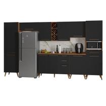 Armário De Cozinha Completa Com Adega Favorita Preto Nature Armário De Cozinha Completa Com Adega Favorita Preto Nature