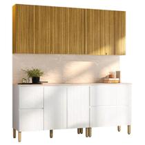 Armário De Cozinha Completa Com Balcão Art Kits Paraná 8 Portas 3 Gavetas Madeirado / Branco
