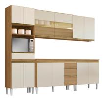 Armário de Cozinha Completa com Balcão e Nicho para Micro-ondas 13 Portas 3 Gavetas Clara Atacama / Branco Aramóveis