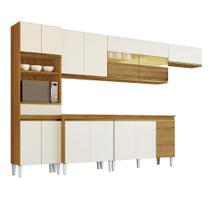 Armário de Cozinha Completa com Balcão e Nicho para Micro-ondas 14 Portas 3 Gavetas Clara Atacama / Branco Aramóveis