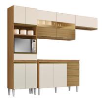 Armário de Cozinha Completa com Balcão e Nicho para Micro-ondas 9 Portas 3 Gavetas Clara Atacama / Branco Aramóveis