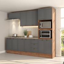 Armário de Cozinha Completa com Balcão Milla Bloom Prime Carraro Nogal com Cinza Titânio Armário de Cozinha Completa com Balcão Milla Bloom Prime Carraro Nogal com Cinza Titânio