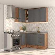 Armário de Cozinha Completa com Balcão Milla Whisper One Carraro Nogal com Cinza Titânio Armário de Cozinha Completa com Balcão Milla Whisper One Carraro Nogal com Cinza Titânio