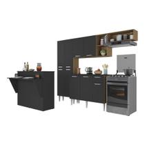 Armário de Cozinha Completa com Bancada Paris Multimóveis MP2044 Madeirada/Preta Armário de Cozinha Completa com Bancada Paris Multimóveis MP2044 Madeirada/Preta