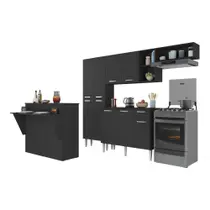 Armário de Cozinha Completa com Bancada Paris Multimóveis MP2044 Preta Armário de Cozinha Completa com Bancada Paris Multimóveis MP2044 Preta