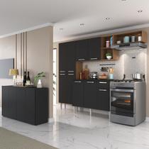 Armário de Cozinha Completa com Buffet/Aparador Paris Multimóveis MP2043 Madeirada/Preta Armário de Cozinha Completa com Buffet/Aparador Paris Multimóveis MP2043 Madeirada/Preta