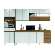 Armário de Cozinha Completa com Vidro Reflecta 13 Portas e 3 Gavetas Clara Atacama / Branco Aramóveis