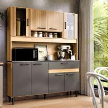 Armário De Cozinha Completa Coral Com 8 Portas E 1 Gaveta Compacto Ripado Grafite