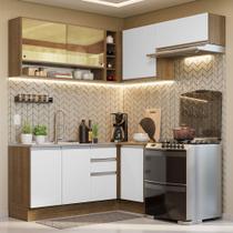 Armário de Cozinha Completa de Canto 349cm Rustic/Branco Glamy Madesa 06 Armário de Cozinha Completa de Canto 349cm Rustic/Branco Glamy Madesa 06