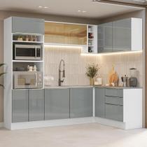 Armário de Cozinha Completa de Canto 399 cm Branco/Cinza Lux Madesa 01 Armário de Cozinha Completa de Canto 399 cm Branco/Cinza Lux Madesa 01