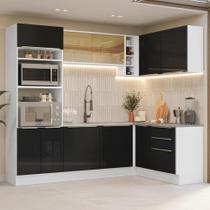 Armário de Cozinha Completa de Canto 399 cm Branco/PretoLux Madesa 01 Armário de Cozinha Completa de Canto 399 cm Branco/PretoLux Madesa 01