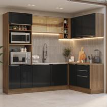 Armário de Cozinha Completa de Canto 399 cm Rustic/Preto Lux Madesa 01 Armário de Cozinha Completa de Canto 399 cm Rustic/Preto Lux Madesa 01