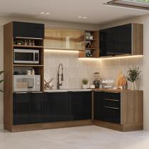 Armário de Cozinha Completa de Canto 416 cm Rustic/Preto Lux Madesa 01 Armário de Cozinha Completa de Canto 416 cm Rustic/Preto Lux Madesa 01