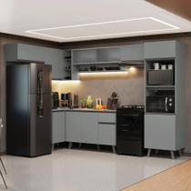 Armário de Cozinha Completa de Canto 465cm Cinza Nice Madesa 08 Armário de Cozinha Completa de Canto 465cm Cinza Nice Madesa 08