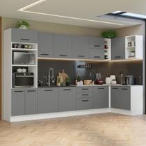 Armário de Cozinha Completa de Canto 499cm Branco/Cinza Agata Madesa 01