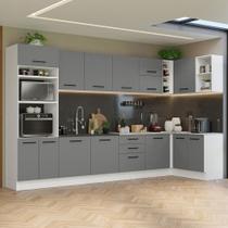 Armário de Cozinha Completa de Canto 499cm Branco/Cinza Agata Madesa 01