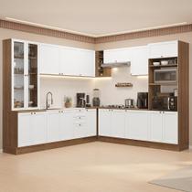 Armário de Cozinha Completa de Canto 549 cm Rustic/Branco Vik Madesa 01 Armário de Cozinha Completa de Canto 549 cm Rustic/Branco Vik Madesa 01