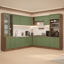 Armário de Cozinha Completa de Canto 549 cm Rustic/Verde Vik Madesa 01