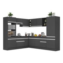 Armário de Cozinha Completa de Canto com Rodapé Veneza Multimóveis MP2081.898 Preto/Branco