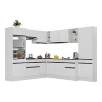 Armário de Cozinha Completa de Canto com Rodapé Veneza Multimóveis MP2082.964 Branco/Preto